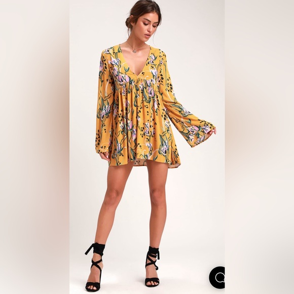 Free People Golden Yellow Bella Floral Print Tunic - Picture 4 of 4